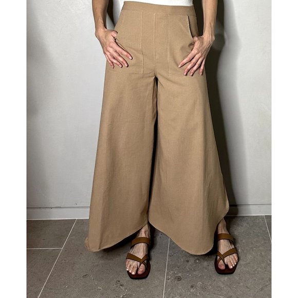 Tan Linen Side Split Trousers - Bohemian Style Pants One Size - Picture 4 of 15